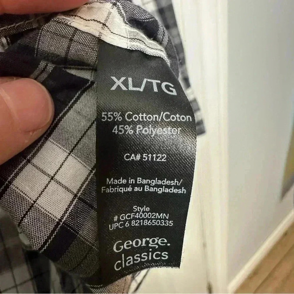 George Classics Button-Down Shirt Plaid Black & White Size Extra Large - Picture 5 of 16